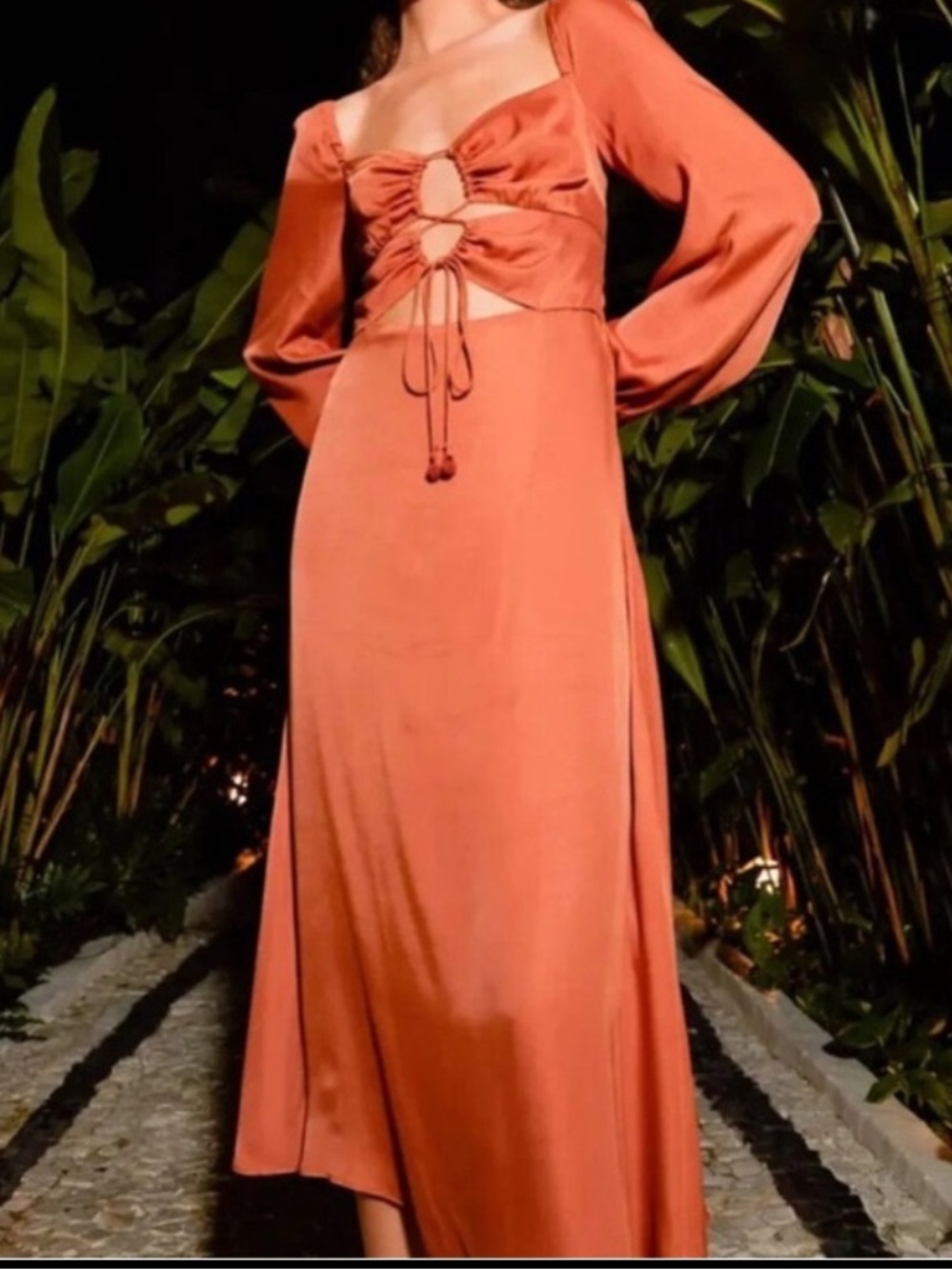 FARM Rio Cut Out Satin Midi Dress XS